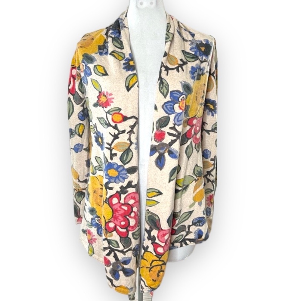 Anthropologie Tabitha Tan Floral Print Open Front Cardigan Sweater Size XS